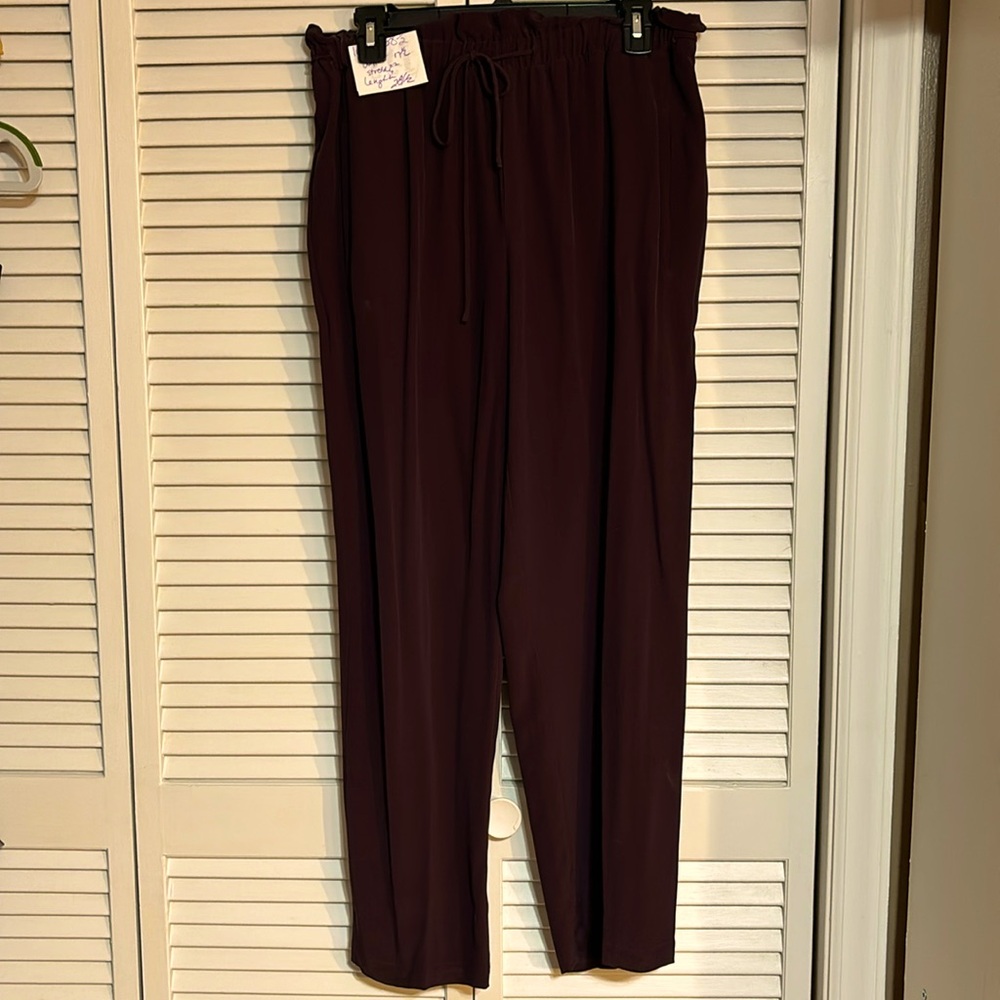 Eileen Fisher s/m maroon lightweight pants with drawstring waist